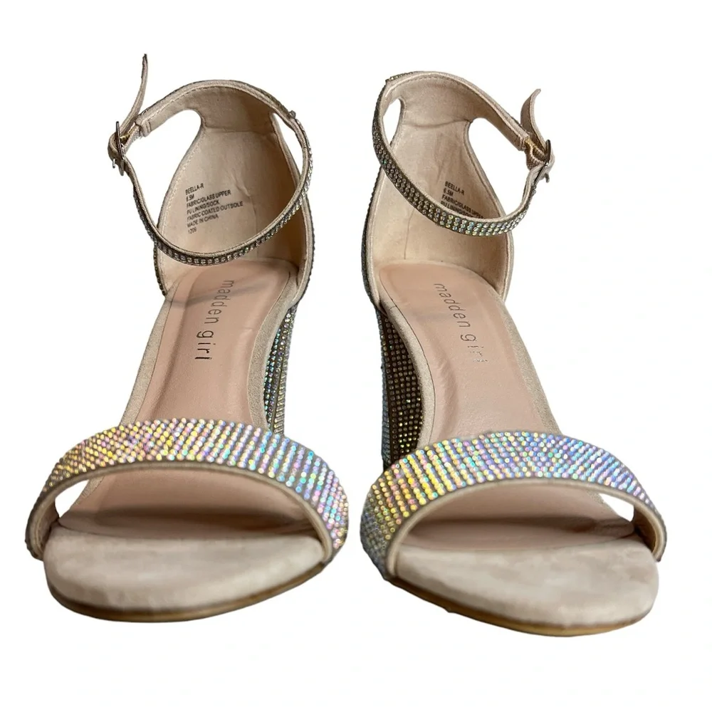 Madden Girl Beella-R Dress Heels Sandal Blush Multi Rhinestone Women’s Size 6.5